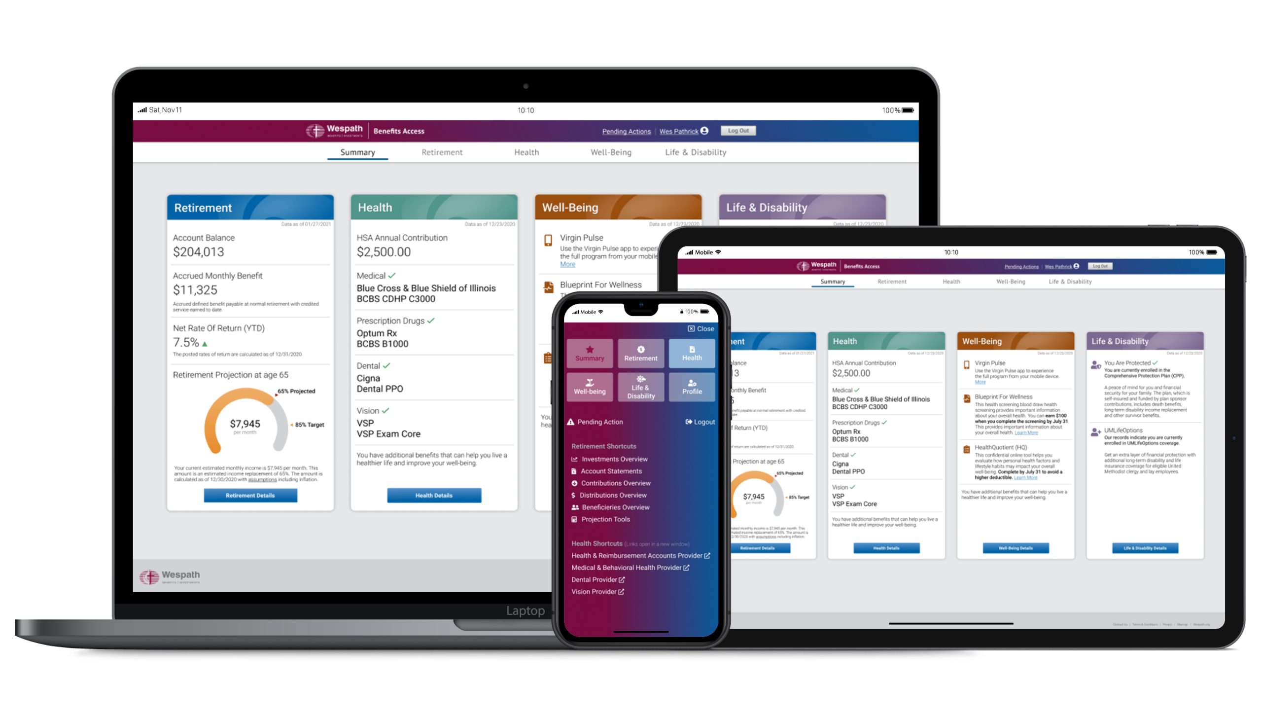 Wespath Financial Planning app on different devices