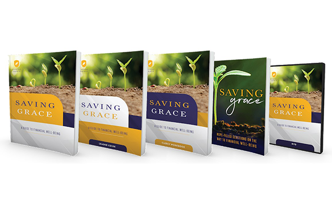 Five issues of Saving Grace stacked in a row.